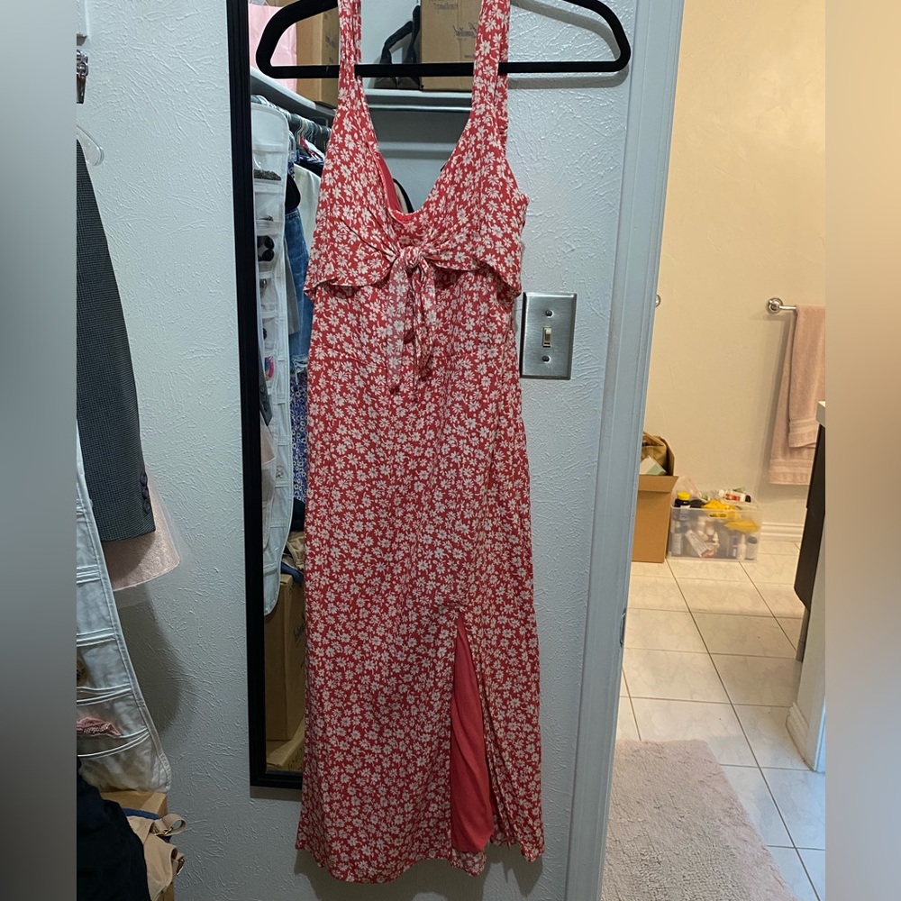 New without tags Floral Midi Length Dress - soft orange color - size M